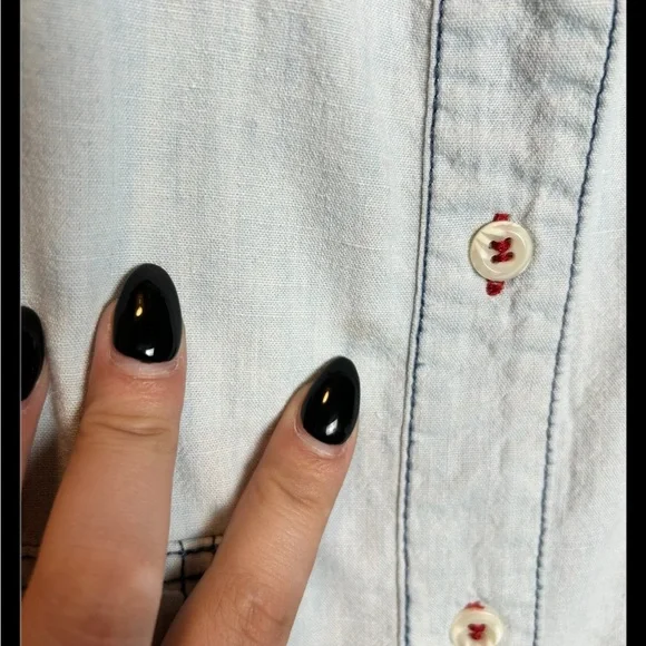 Free People Bandana Bandit Button-Up Shirt In Light Blue Chambray Size Large - Picture 4 of 6